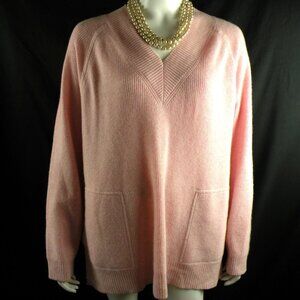 Isaac Mizrahi Live 100% Cashmere Patch Pockets V-neck Pink Sweater Oversize XL